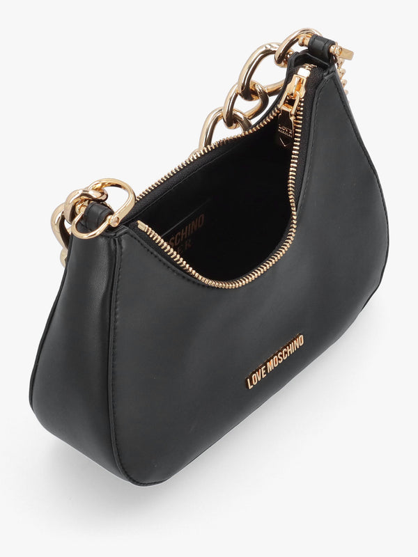 Black Leather Chunky Chain Shoulder Bag