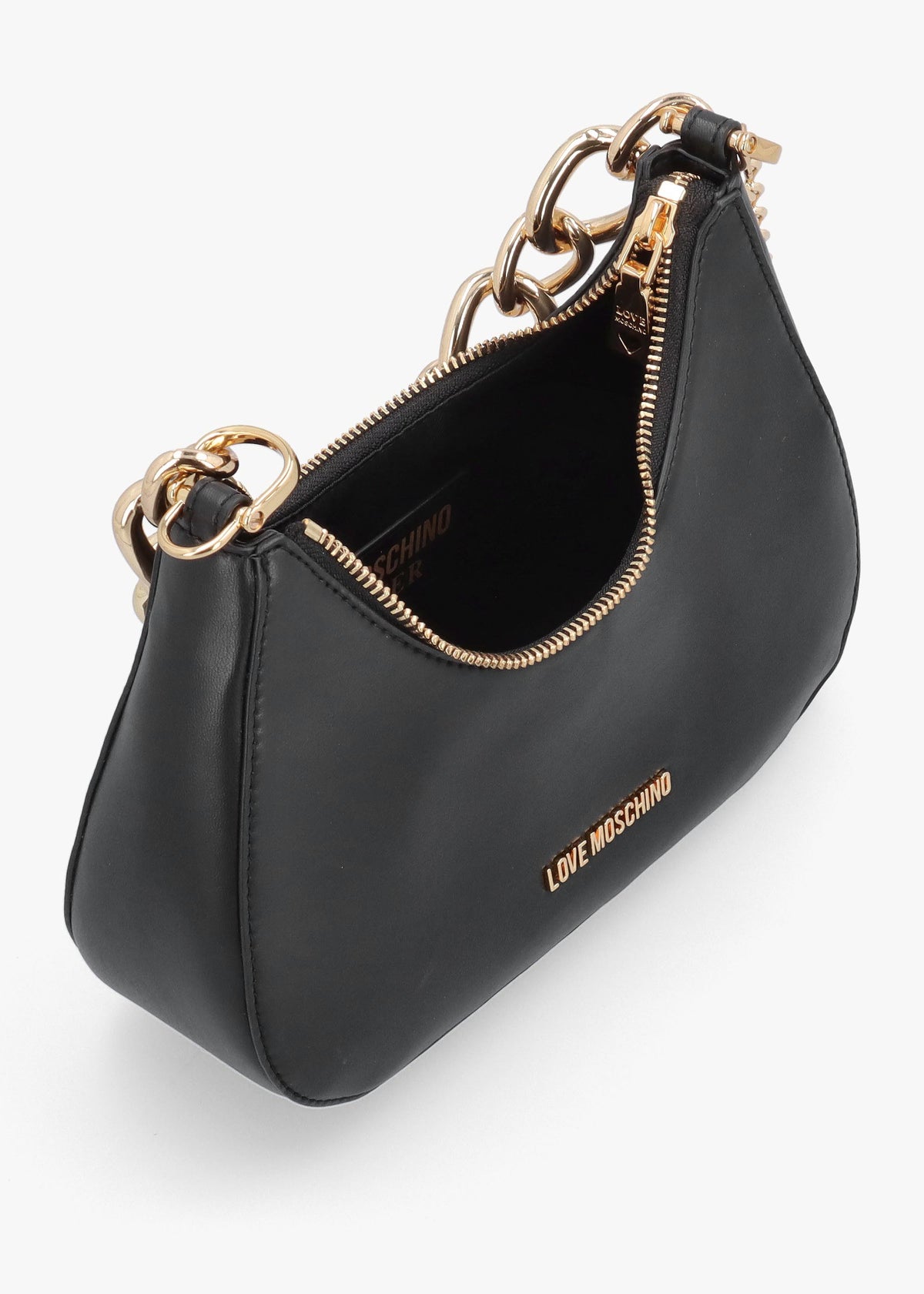 Black Leather Chunky Chain Shoulder Bag