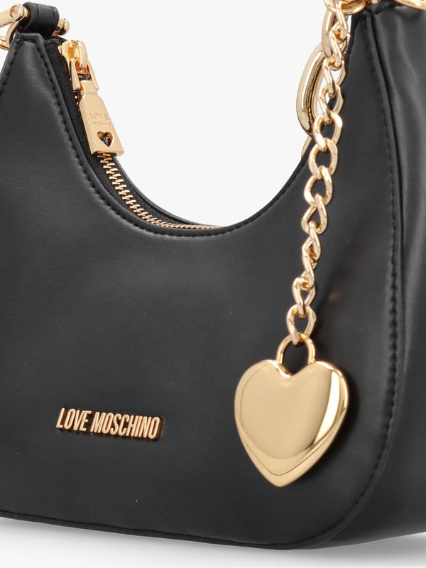 Black Leather Chunky Chain Shoulder Bag