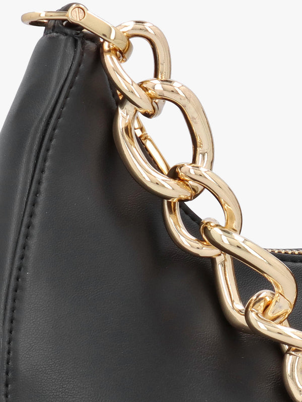 Black Leather Chunky Chain Shoulder Bag