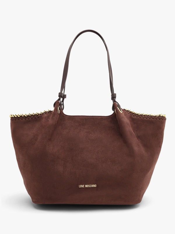 Love Moschino Gold Bead Brown Shopper Tote Bag