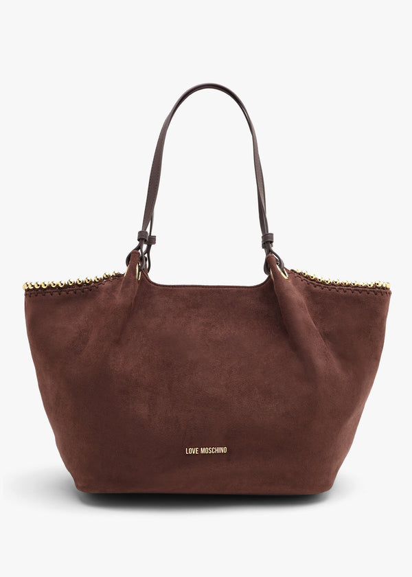 Love Moschino Gold Bead Brown Shopper Tote Bag