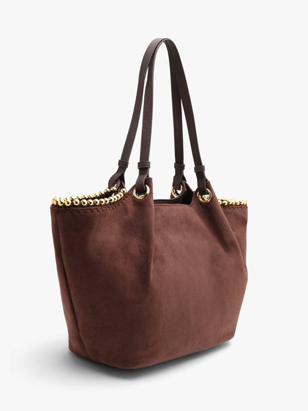 Love Moschino Gold Bead Brown Shopper Tote Bag