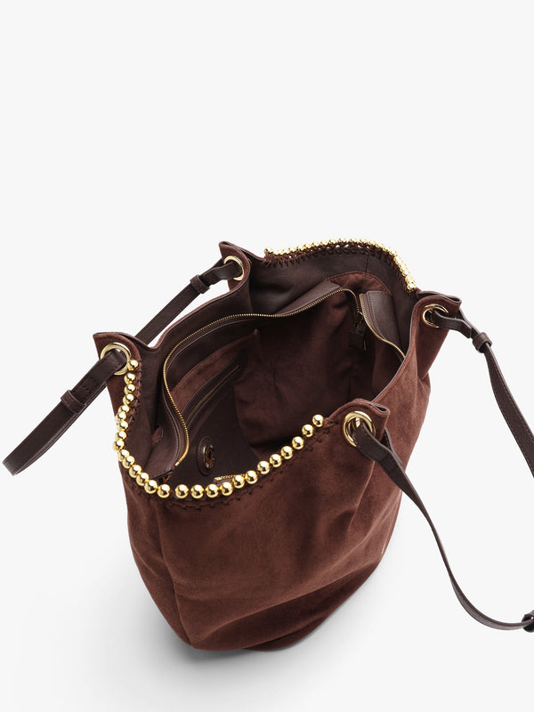 Love Moschino Gold Bead Brown Shopper Tote Bag