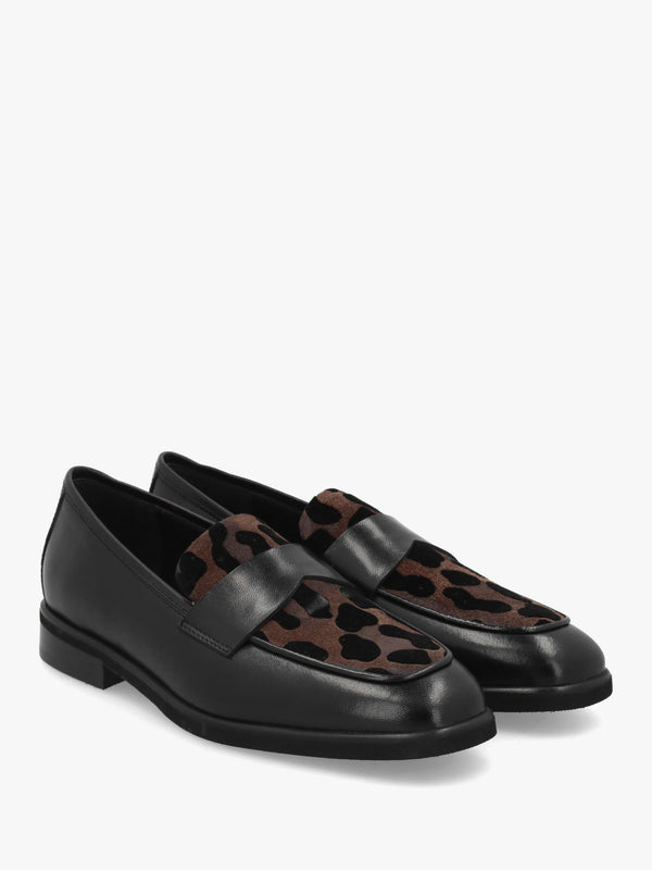 LUCA GROSSI Black Leather Leopard Loafers
