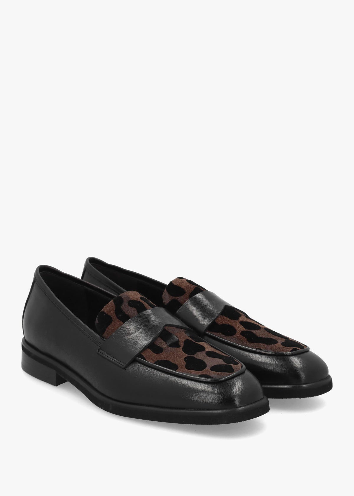 LUCA GROSSI Black Leather Leopard Loafers
