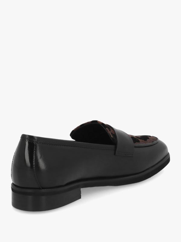 LUCA GROSSI Black Leather Leopard Loafers