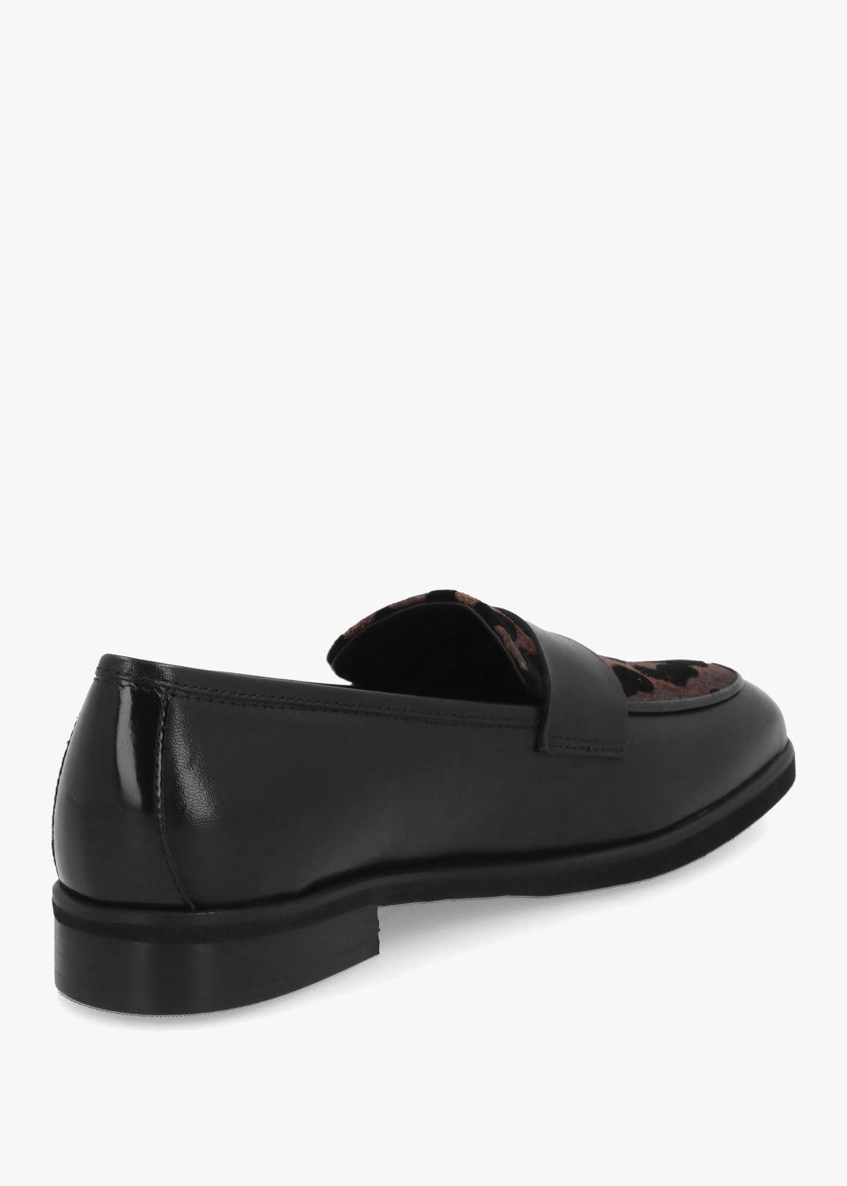 LUCA GROSSI Black Leather Leopard Loafers