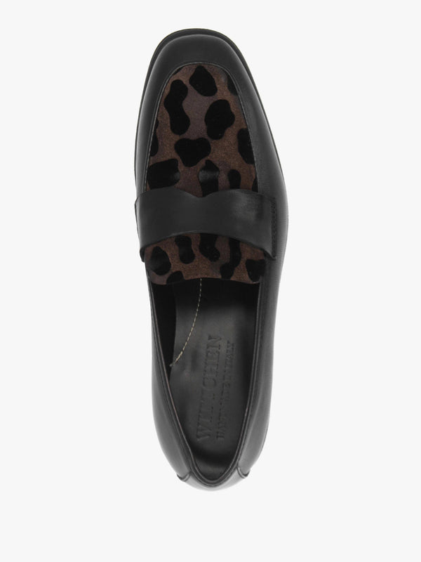 LUCA GROSSI Black Leather Leopard Loafers