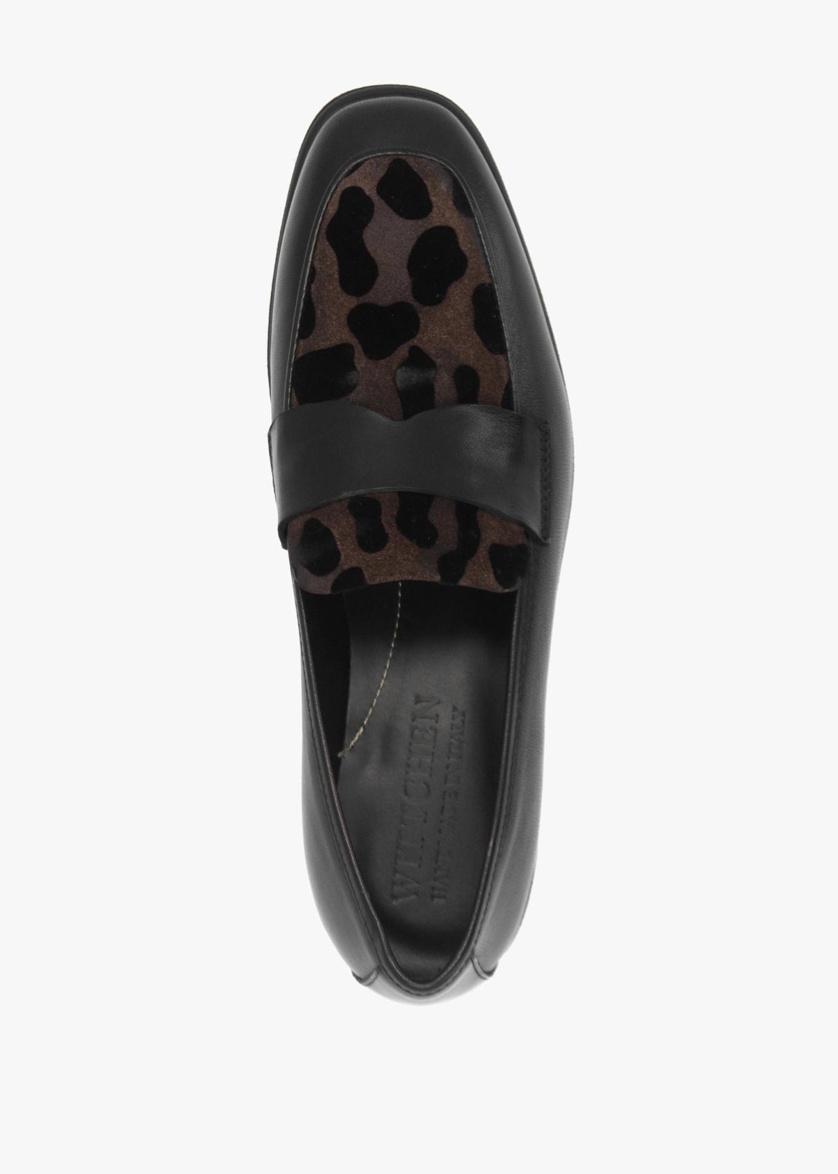 LUCA GROSSI Black Leather Leopard Loafers