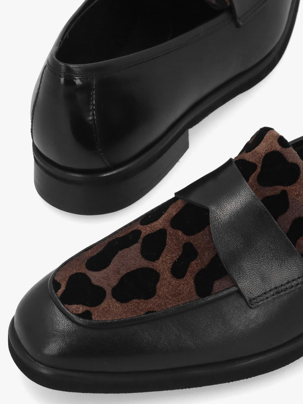 LUCA GROSSI Black Leather Leopard Loafers