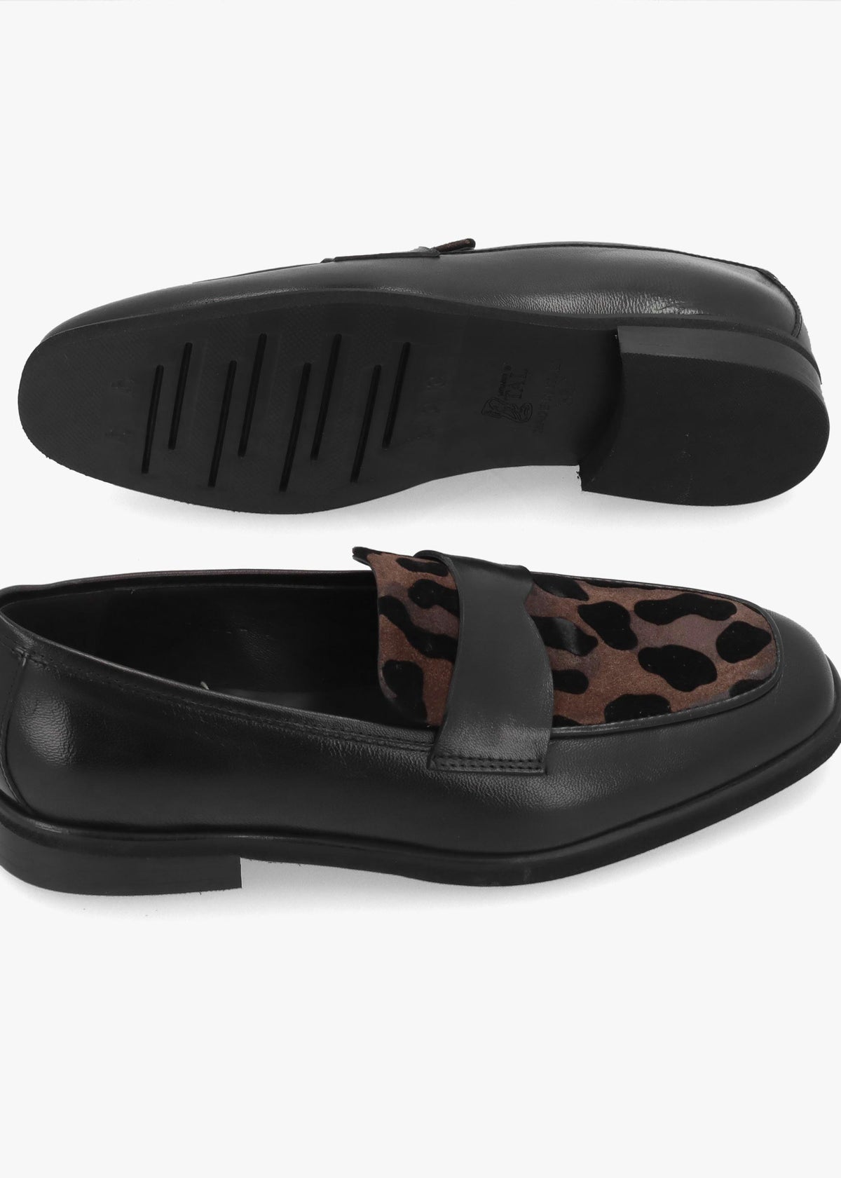 LUCA GROSSI Black Leather Leopard Loafers