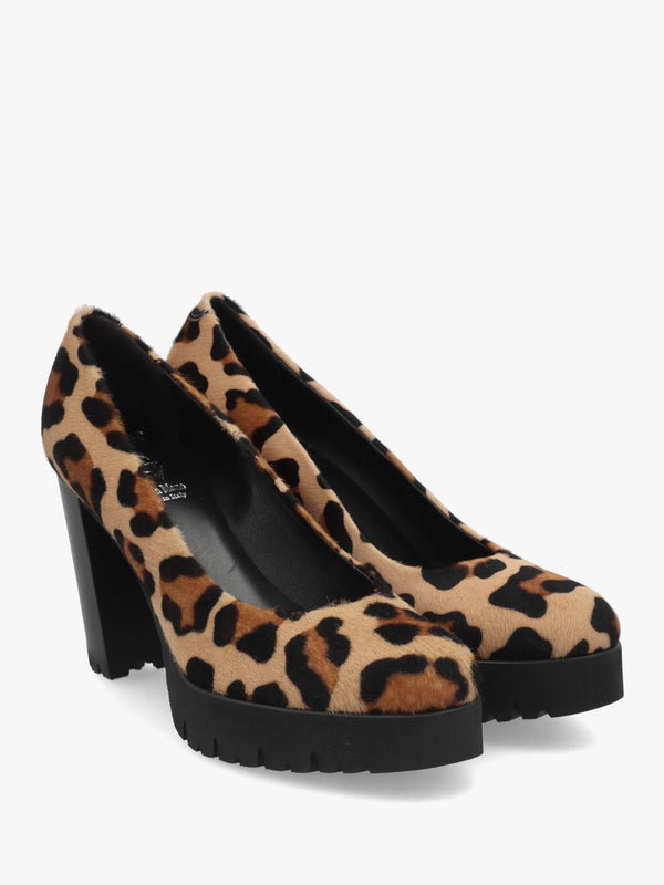 LUCA GROSSI Leopard Pony Hair Platform Court Shoes