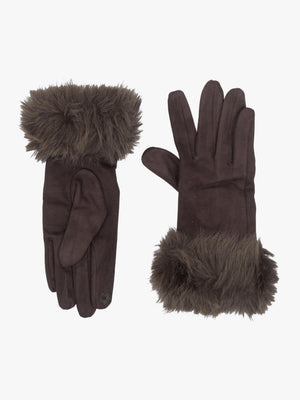 Malissa Brown Suedette Faux Fur Trim Gloves