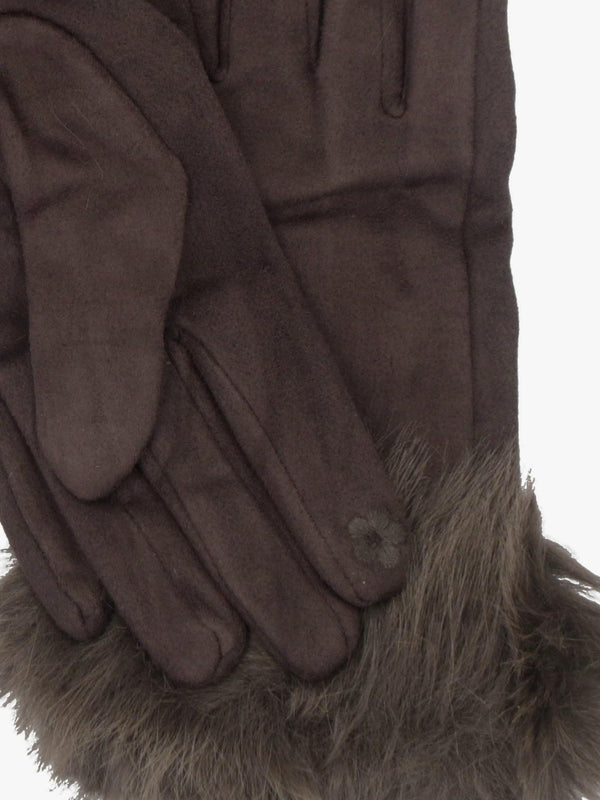 Malissa Brown Suedette Faux Fur Trim Gloves