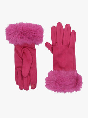 Malissa Pink Suedette Faux Fur Trim Gloves