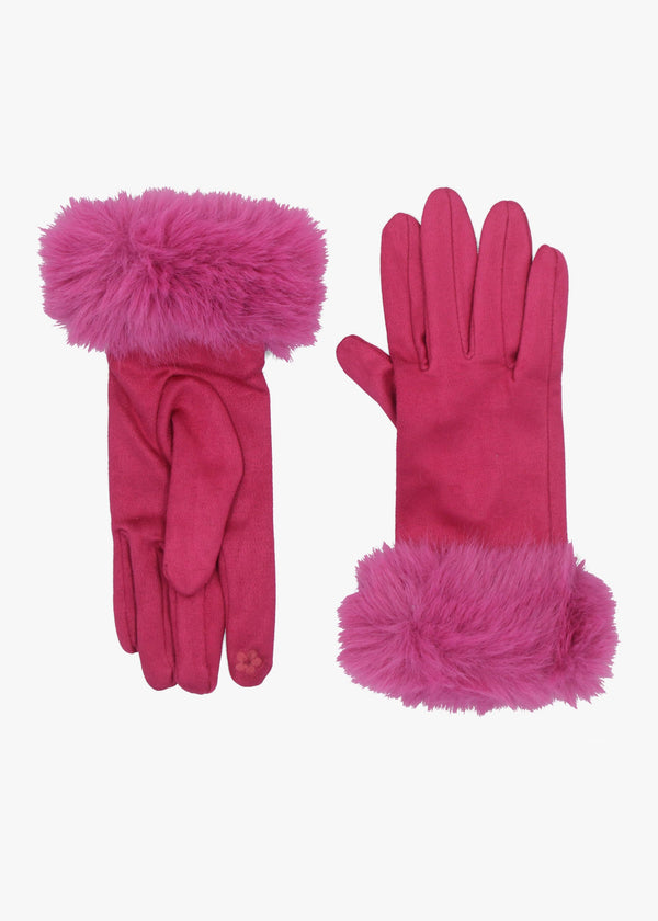 Malissa Pink Suedette Faux Fur Trim Gloves