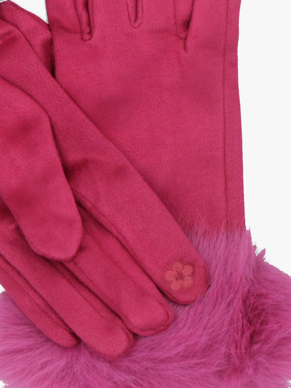 Malissa Pink Suedette Faux Fur Trim Gloves