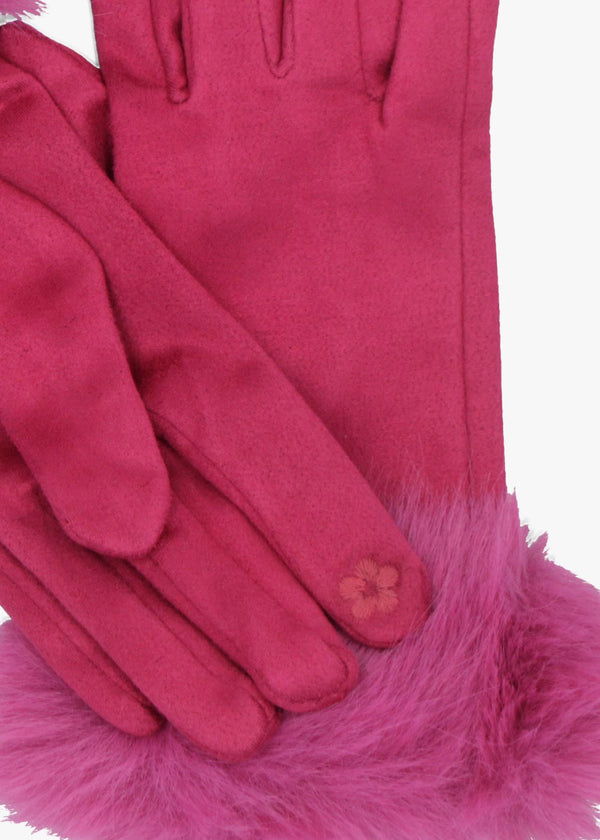 Malissa Pink Suedette Faux Fur Trim Gloves