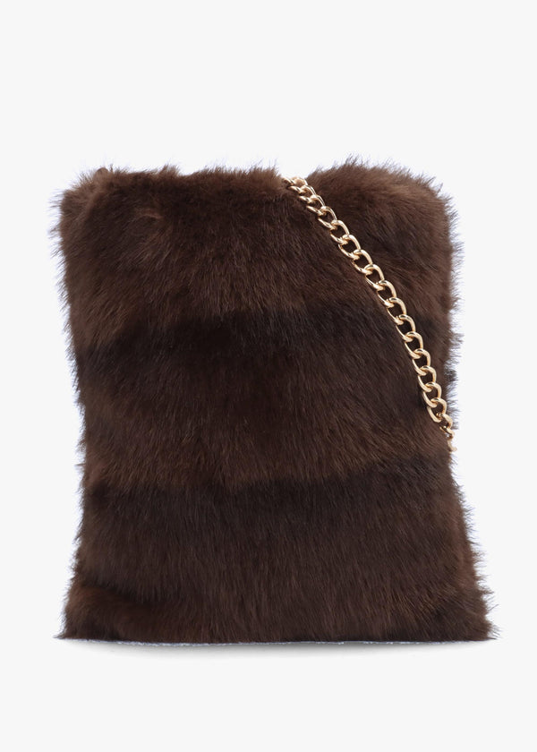 Small Brown Faux Fur Cross-Body Bag