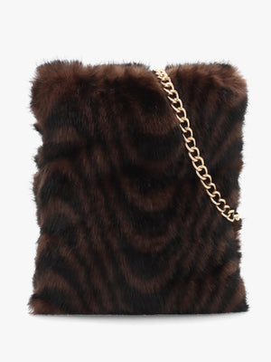 Malissa Small Black & Brown Swirl Faux Fur Cross-Body Bag