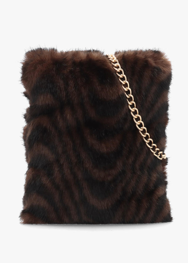Malissa Small Black & Brown Swirl Faux Fur Cross-Body Bag