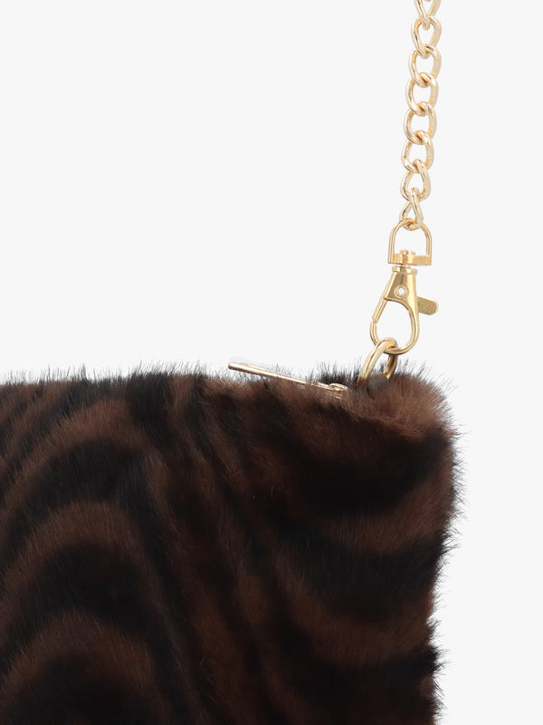 Malissa Small Black & Brown Swirl Faux Fur Cross-Body Bag