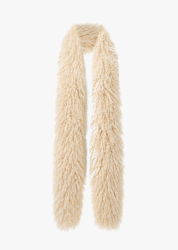 Beige Faux Mongolian Fur Long Scarf