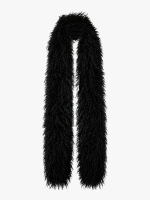 Black Faux Mongolian Fur Long Scarf