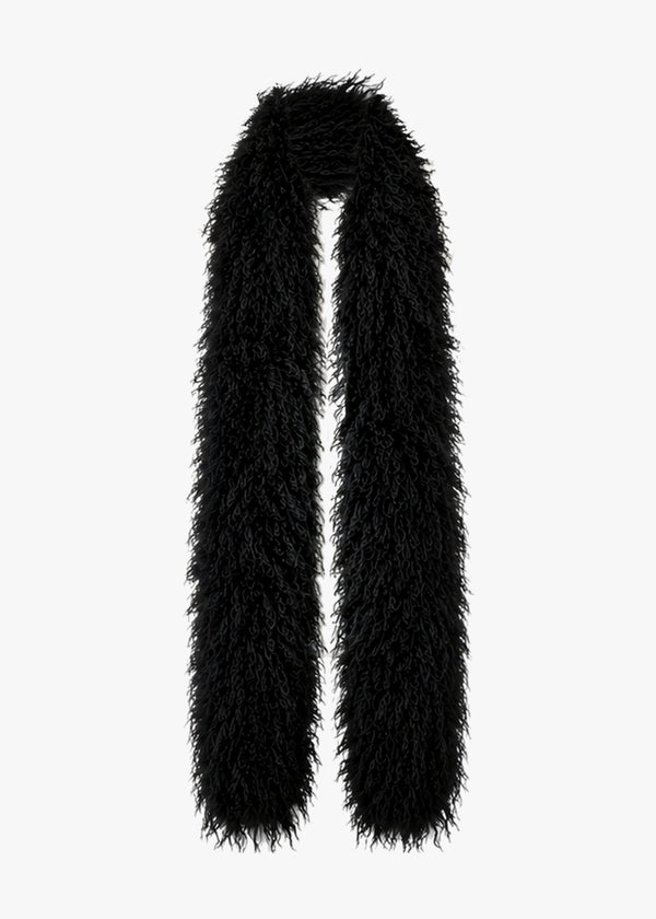 Black Faux Mongolian Fur Long Scarf