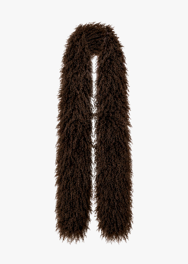 Brown Faux Mongolian Fur Long Scarf
