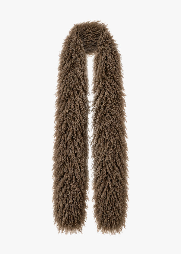 Taupe Faux Mongolian Fur Long Scarf