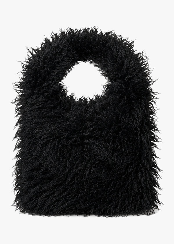 Malissa Small Black Faux Mongolian Fur Cross-Body Bag