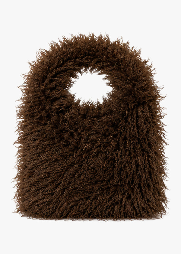 Brown Faux Mongolian Fur Shoulder Bag