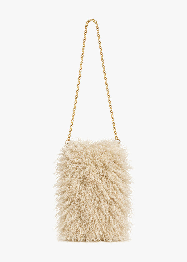 Malissa Small Beige Faux Mongolian Fur Cross-Body Bag