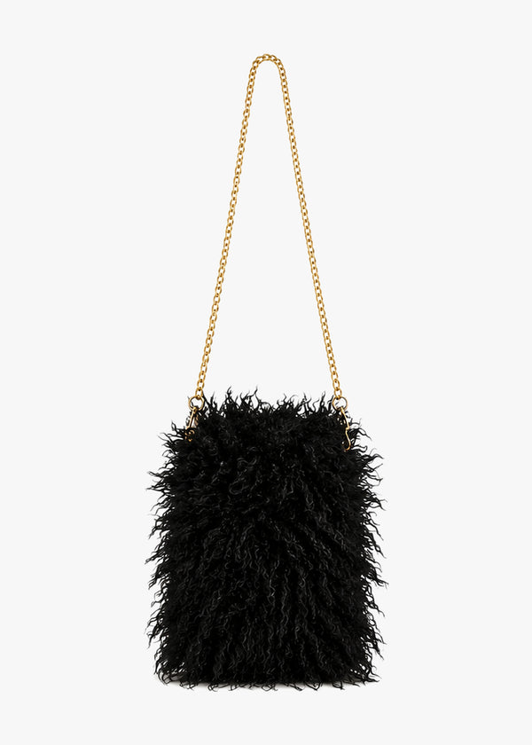 Malissa Small Black Faux Mongolian Fur Cross-Body Bag