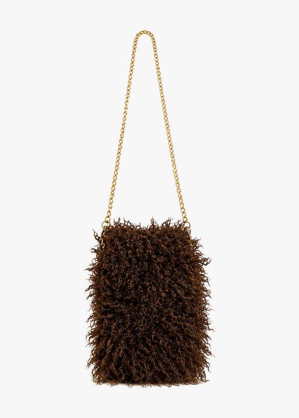 Malissa Small Brown Faux Mongolian Fur Cross-Body Bag