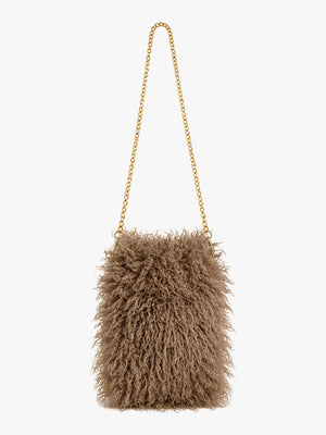 Malissa Small Taupe Faux Mongolian Fur Cross-Body Bag