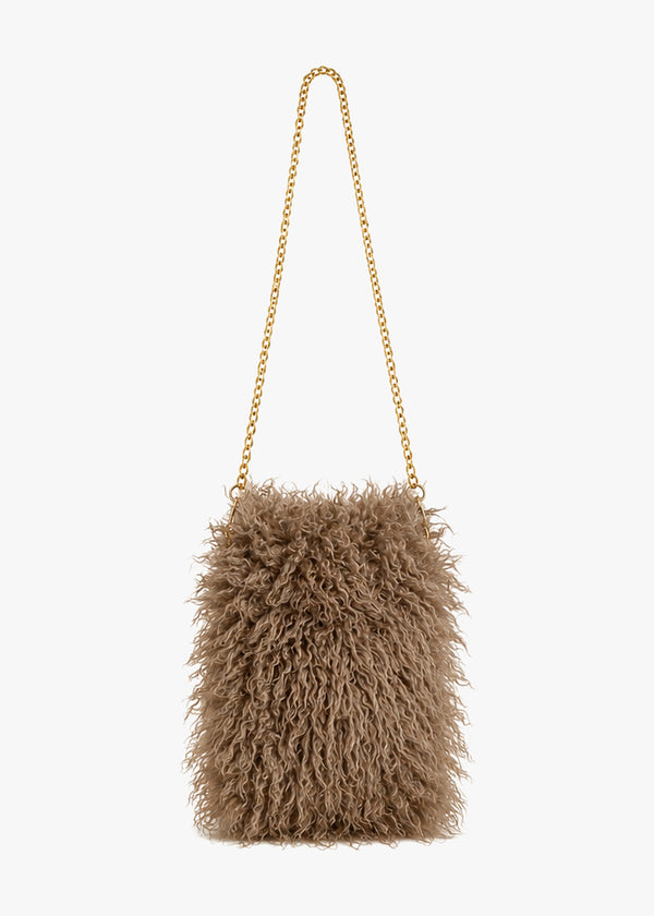 Malissa Small Taupe Faux Mongolian Fur Cross-Body Bag