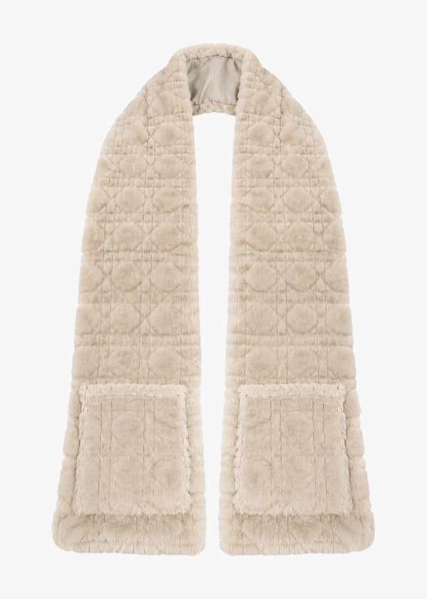 Beige Faux Fur Long Pocket Scarf