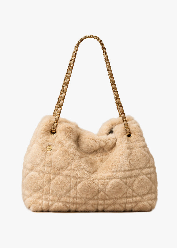 Malissa Beige Faux Fur Shoulder Bag