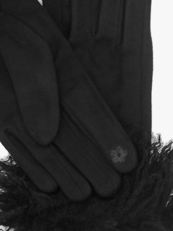 Black Suedette Faux Mongolian Trim Gloves