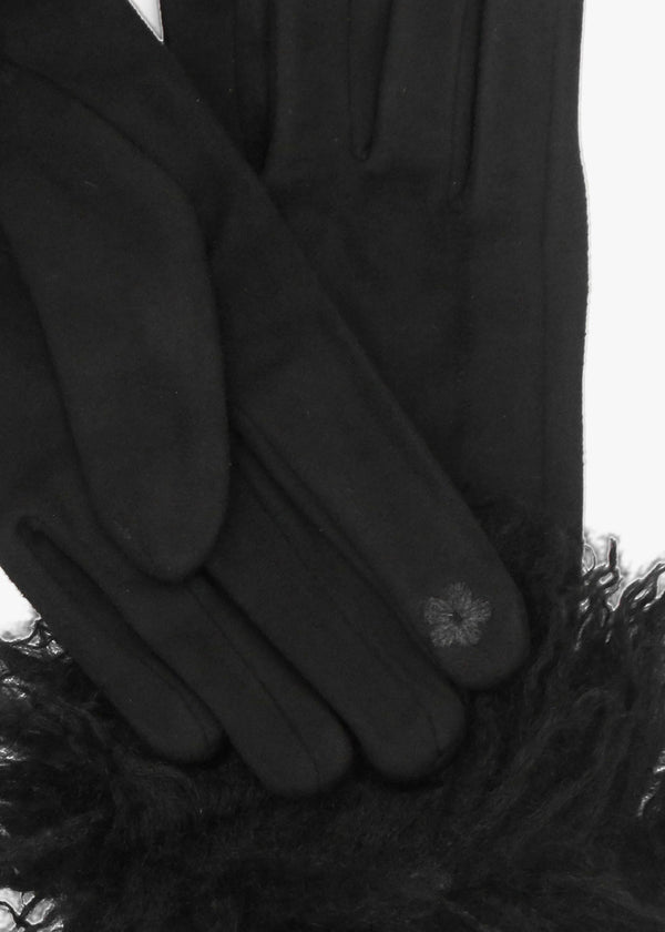 Black Suedette Faux Mongolian Trim Gloves