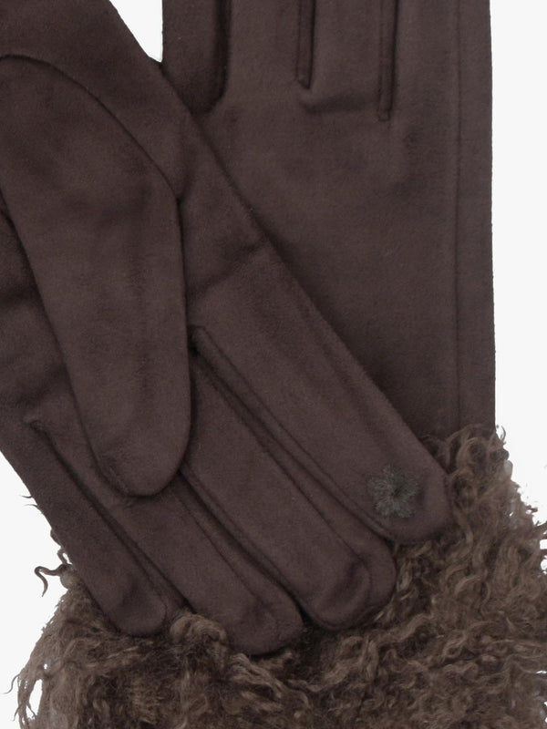 Malissa Brown Suedette Faux Mongolian Trim Gloves