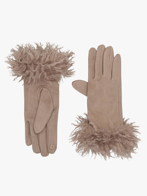 Malissa Taupe Suedette Faux Mongolian Trim Gloves
