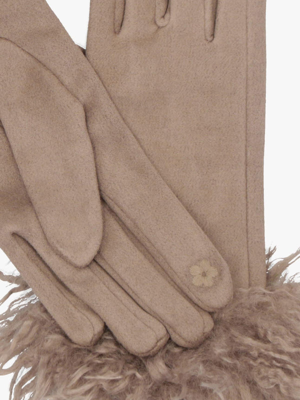 Malissa Taupe Suedette Faux Mongolian Trim Gloves