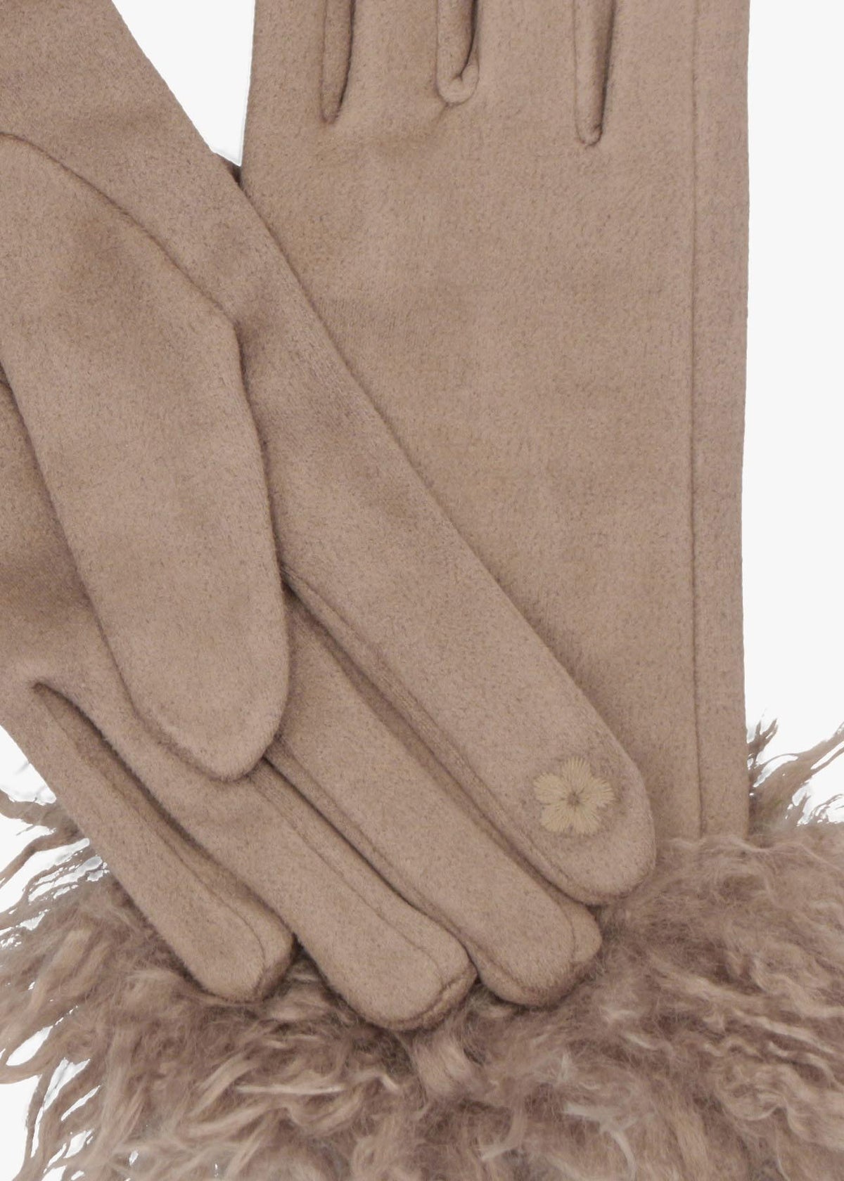 Malissa Taupe Suedette Faux Mongolian Trim Gloves