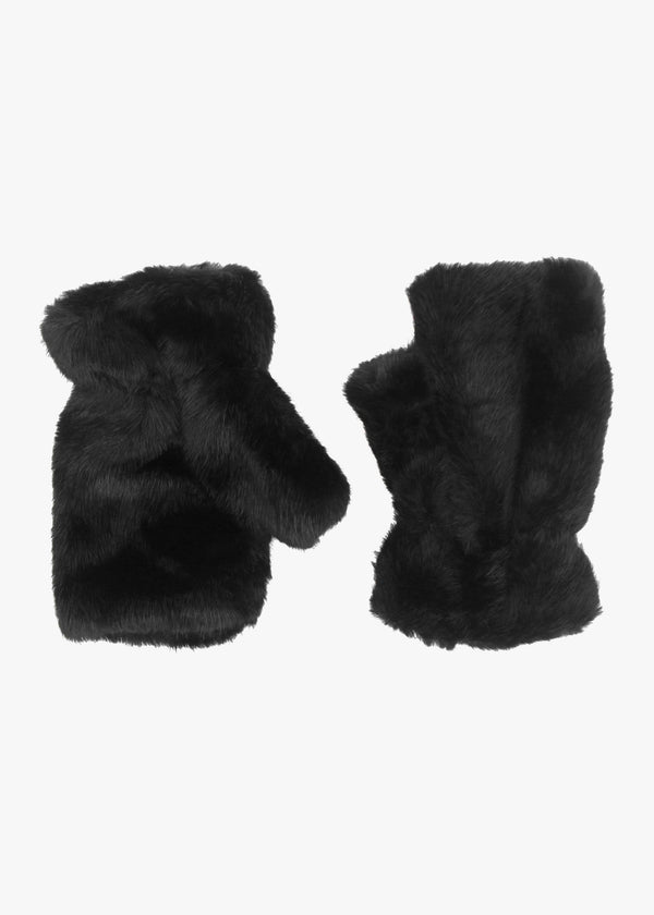 Malissa Black Faux Fur Fingerless Gloves