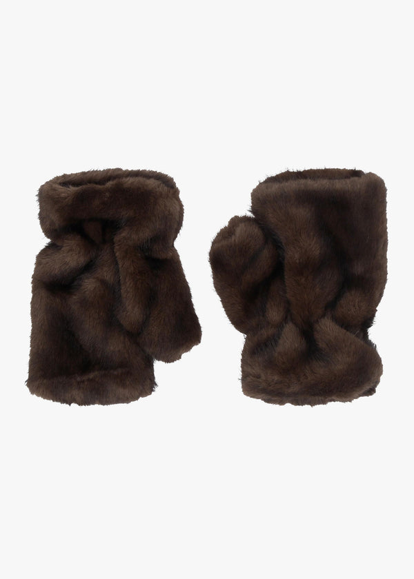 Malissa Brown Faux Fur Fingerless Gloves