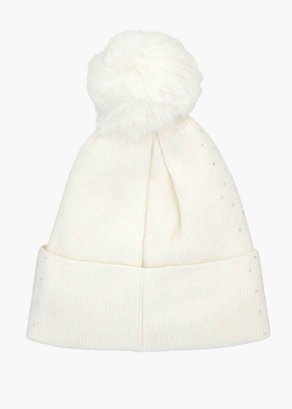 Diamanté Fleeced Lined White Pom Pom Beanie Hat